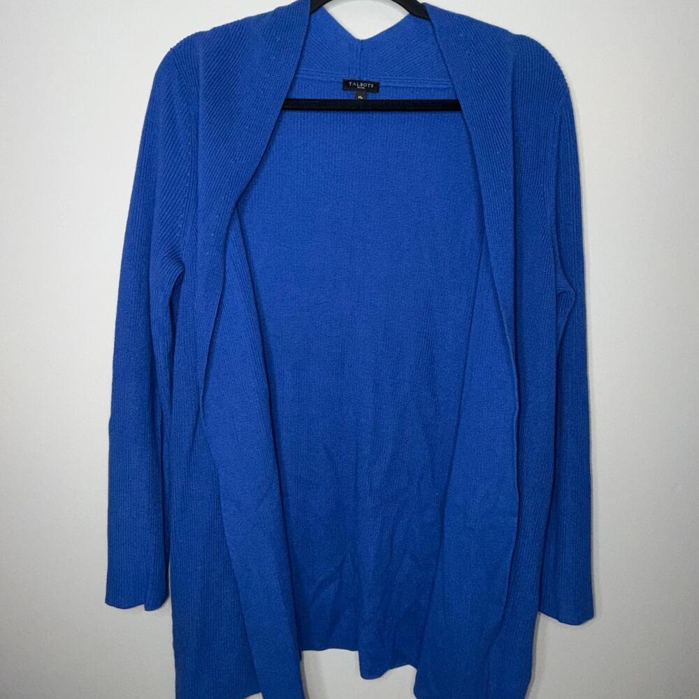 Talbots Petites Womens Size Medium Royal Blue Zipper Side Long Cardigan Sweater